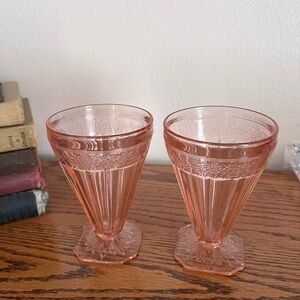 Vintage Pink Pressed Glass Goblets - Set of 2